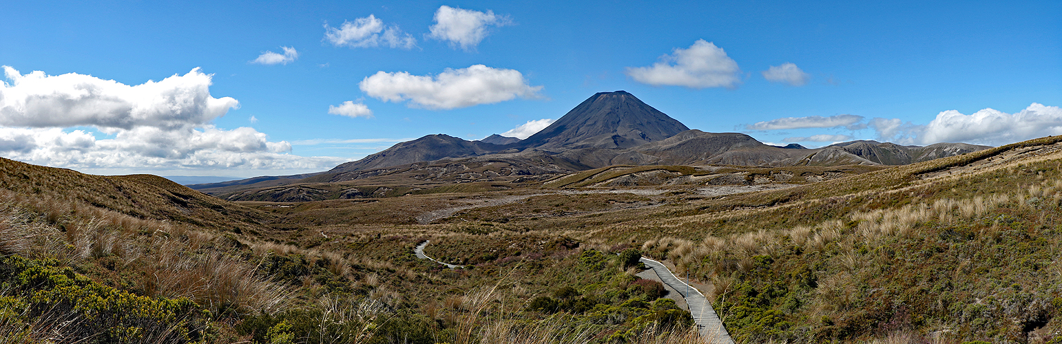 NOUVELLE-ZELANDE - photo panoramique du mont Tongariro & du mont Ngauruhoe